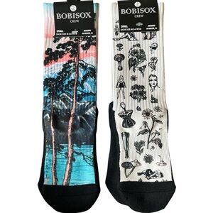 2 pairs Bobisox Athletic crew socks bundle art print floral mountains